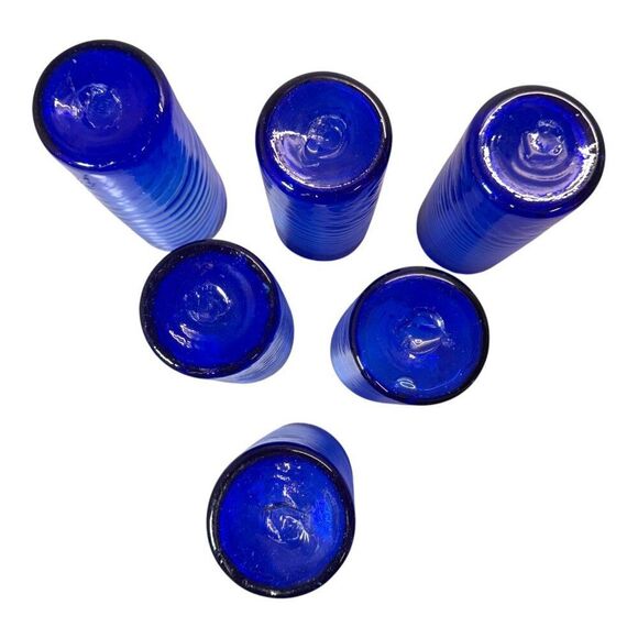 6 handblown spanish cobalt blue glass swirl tumbler set Vintage Art Barware - Picture 3 of 7